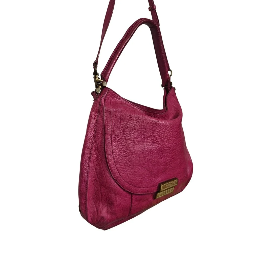 Botkier Fuchsia Pink Pebbled Leather Hobo Shoulder Bag Crossbody Brass Hardware